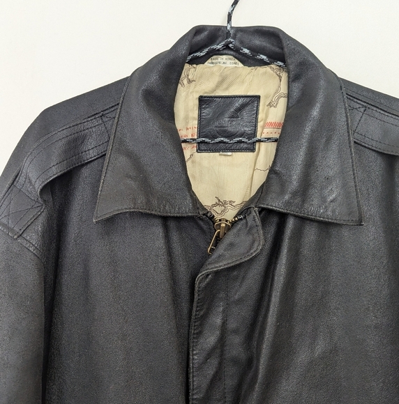 Vintage Distressed Black Leather Bomber Jacket Airborne Aviator - Picture 4 of 17